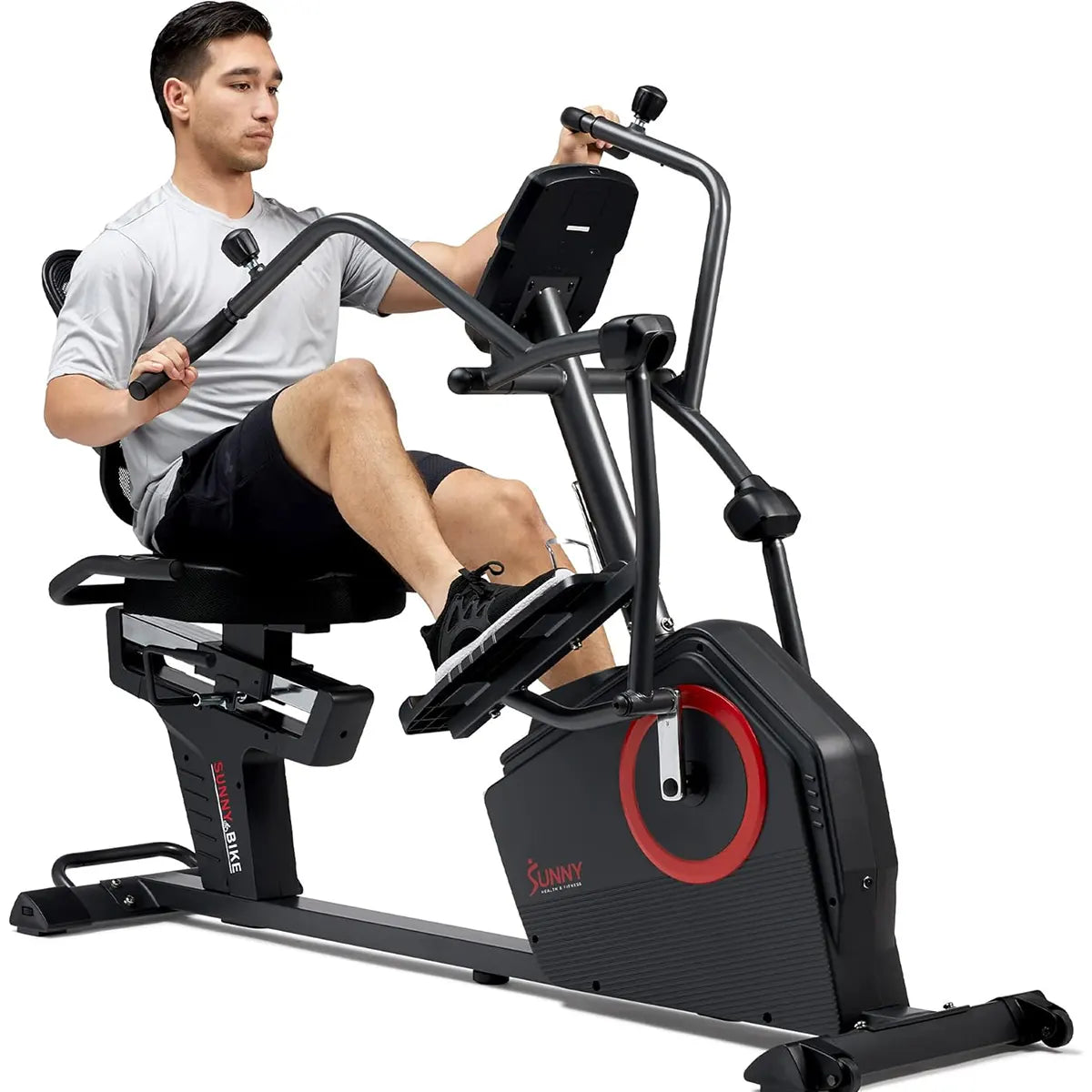 Sunny Health & Fitness Recumbent Elliptical Bike – Arm Exercisers, LCD, Mat Included
