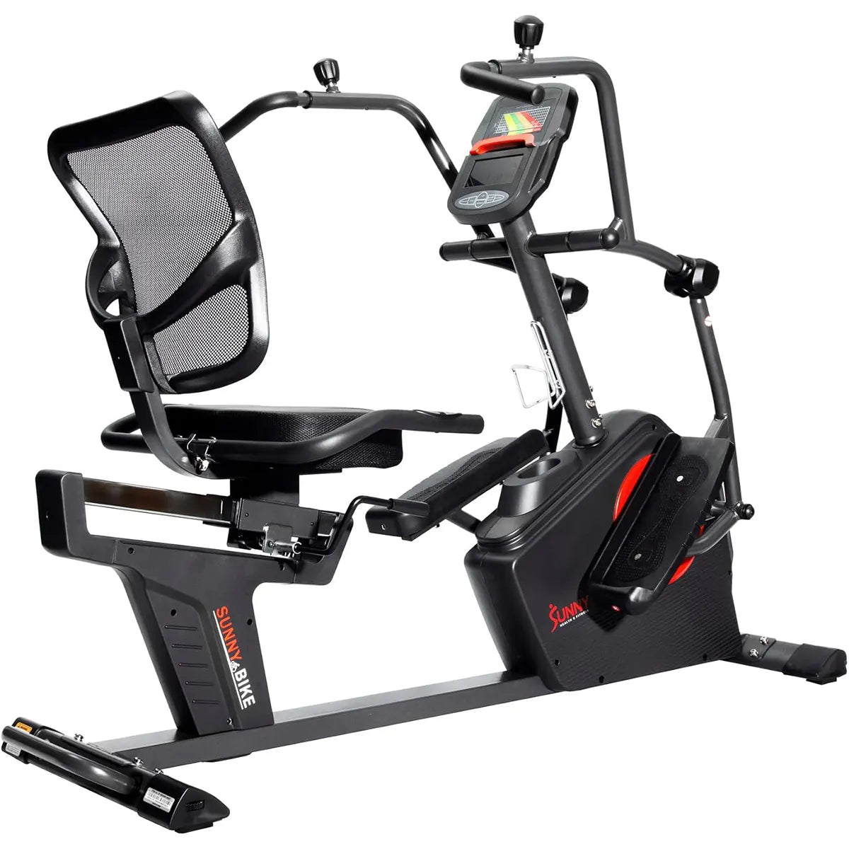 Sunny Health & Fitness Recumbent Elliptical Bike – Arm Exercisers, LCD, Mat Included