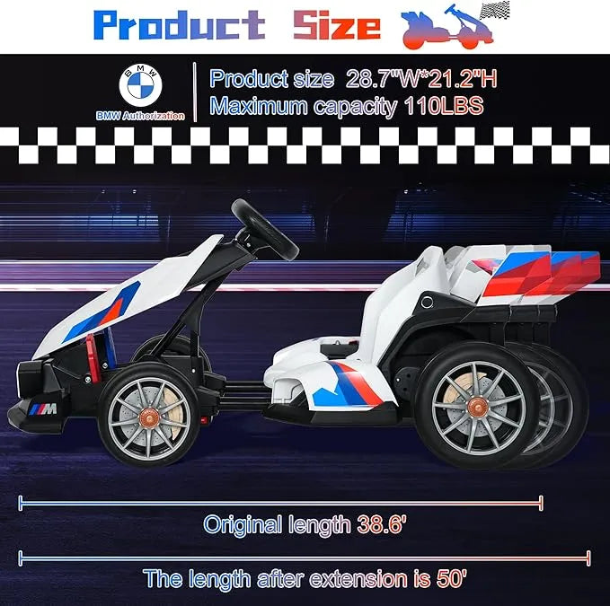 Electric Go Kart with Adjustable Seat, 24V Licensed BMW Drift Kart with 200W Dual Motors