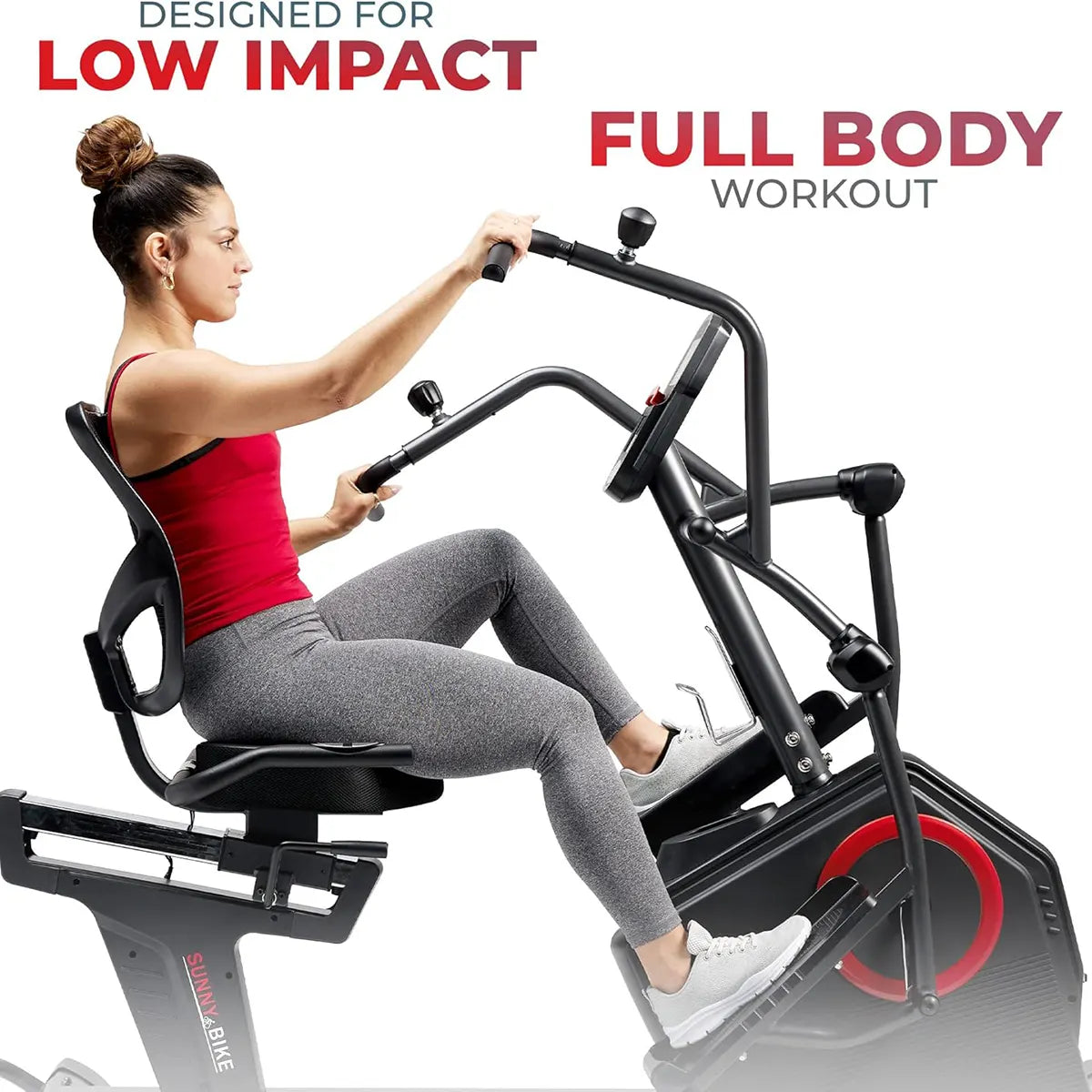 Sunny Health & Fitness Recumbent Elliptical Bike – Arm Exercisers, LCD, Mat Included