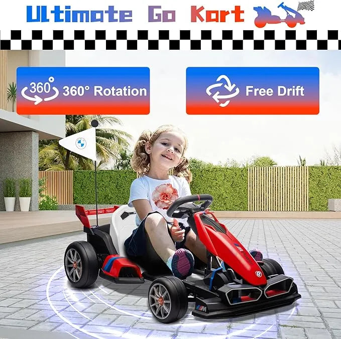 Electric Go Kart with Adjustable Seat, 24V Licensed BMW Drift Kart with 200W Dual Motors