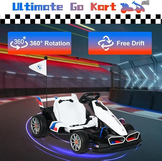 Electric Go Kart with Adjustable Seat, 24V Licensed BMW Drift Kart with 200W Dual Motors