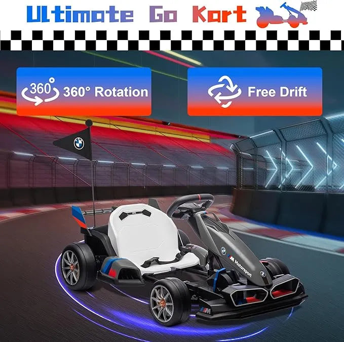 Electric Go Kart with Adjustable Seat, 24V Licensed BMW Drift Kart with 200W Dual Motors