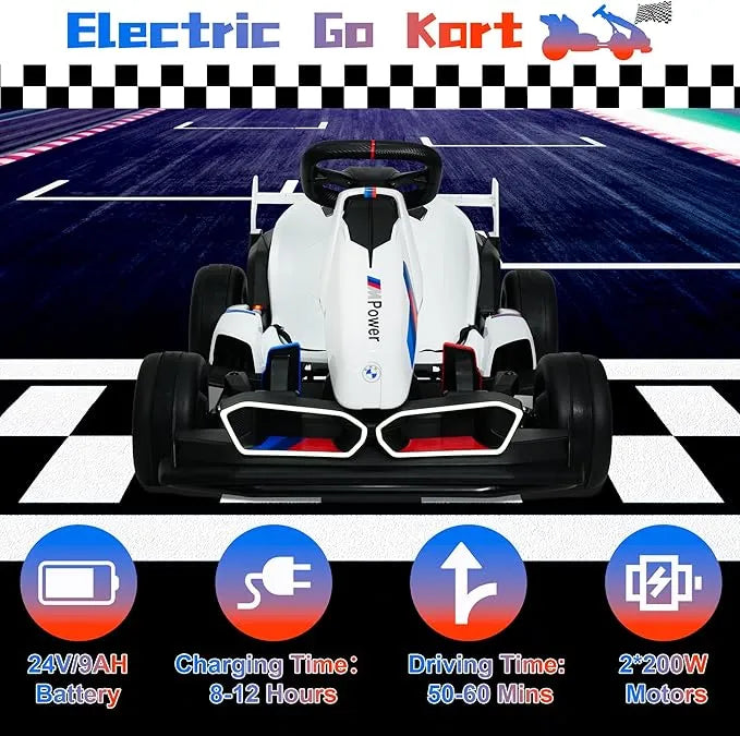 Electric Go Kart with Adjustable Seat, 24V Licensed BMW Drift Kart with 200W Dual Motors