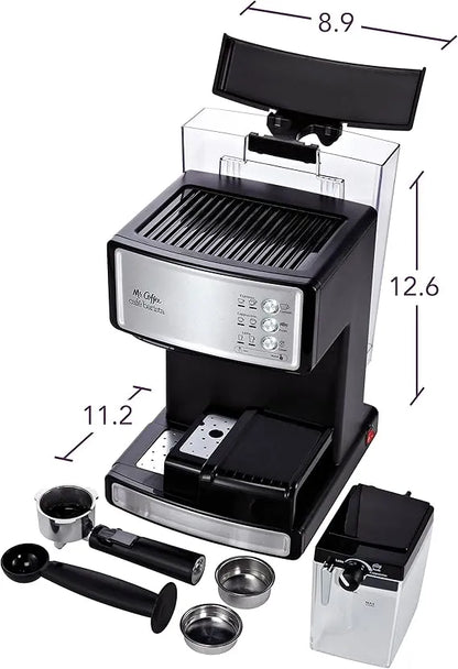 Mr. Coffee espresso and cappuccino maker, stainless steel, programmable coffee maker with automatic milk frother