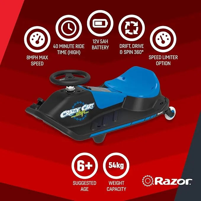 Razor Crazy Cart Shift – Electric Go Kart for children 6 years and older with 360° steering system, maximum speed 13km/h