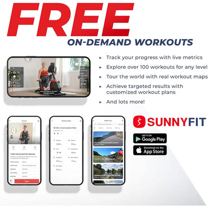 Sunny Health & Fitness Recumbent Elliptical Bike – Arm Exercisers, LCD, Mat Included