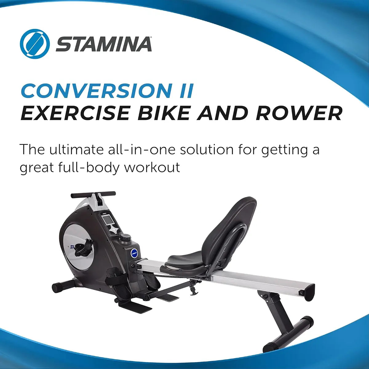 Stamina Conversion II – 2-in-1 Recumbent Bike and Rower for Home Workouts, 250 lbs Capacity