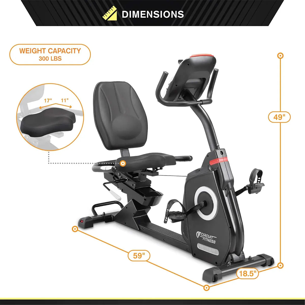 Circuit Fitness Recumbent Exercise Bike – Magnetic Resistance, 15 Programs, LCD Display