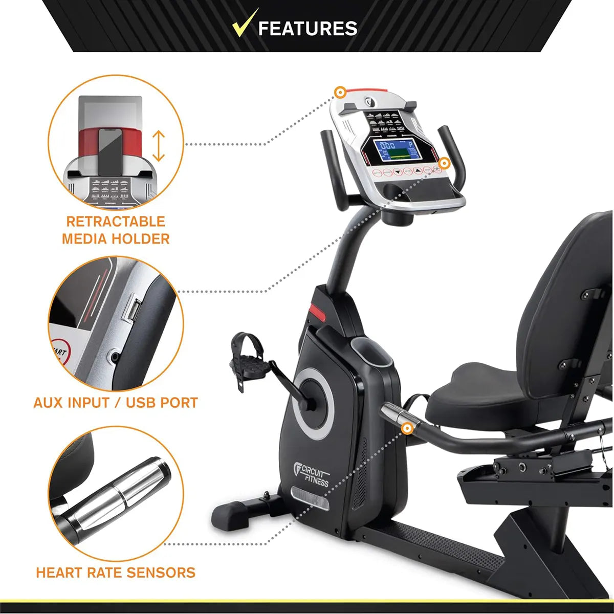 Circuit Fitness Recumbent Exercise Bike – Magnetic Resistance, 15 Programs, LCD Display