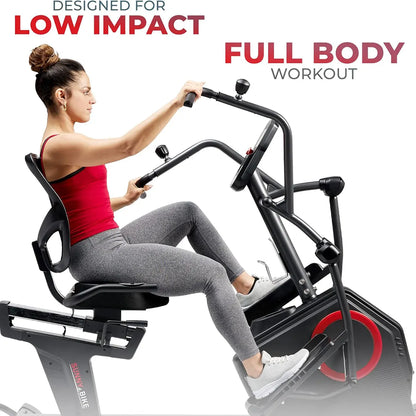 Sunny Health & Fitness Recumbent Elliptical Bike – Arm Exercisers, LCD, Mat Included