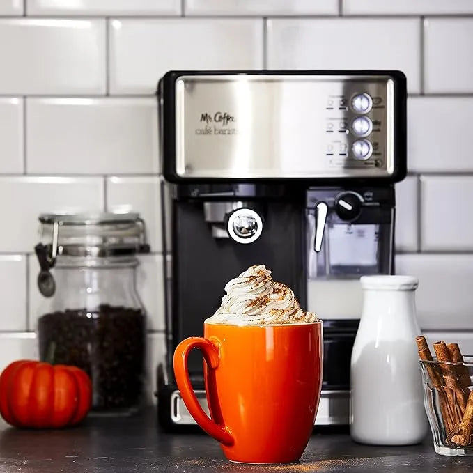 Mr. Coffee espresso and cappuccino maker, stainless steel, programmable coffee maker with automatic milk frother