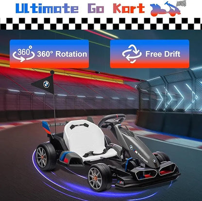 Electric Go Kart with Adjustable Seat, 24V Licensed BMW Drift Kart with 200W Dual Motors