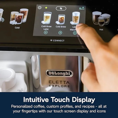 De'Longhi Eletta Explore Espresso Machine with Cold Brew, Automatic Hot & Cold Milk Frother for 50+ One Touch Recipes, Built-in Grinder, ECAM45086S