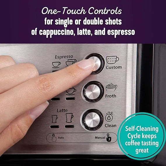 Mr. Coffee espresso and cappuccino maker, stainless steel, programmable coffee maker with automatic milk frother
